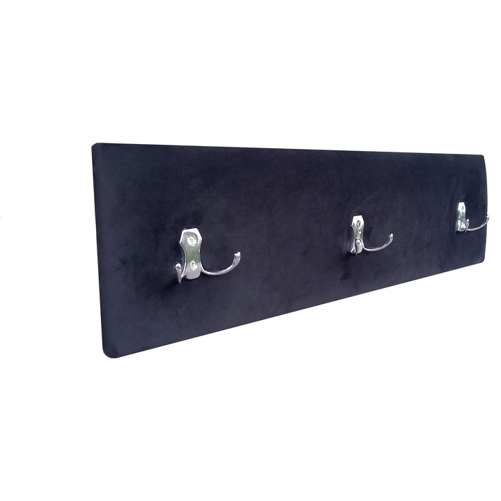 Basero kárpitozott kabáttartó, fekete bársony, 15 x 60 cm