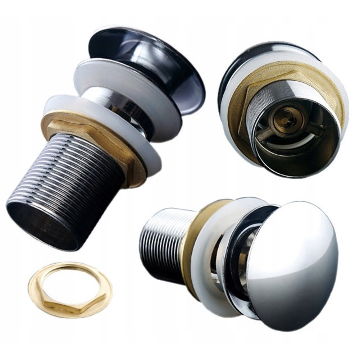 Сифон за мивка Unitec от месинг, с преливник, резба 40 мм, лесно отваряне/затваряне, 95x65x65 мм, хром