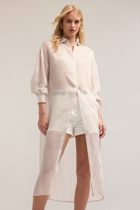 MOTIVI, Camasa lunga cu dungi, Maro/Bej