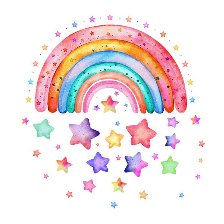 Feicaeesa® Autocolant Perete Curcubeu Acuarela cu Stele Colorate Decor Dormitor Copii