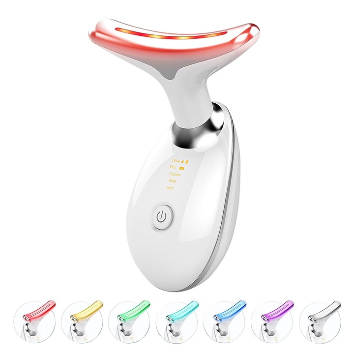 Nyak- és arcmasszírozó készülék, SuooTci, 7 LED szín, multifunkcionális, lifting és feszesítő