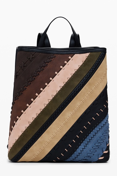 DESIGUAL, Rucsac din piele ecologica cu detalii contrastant, Maro, verde militar inchis