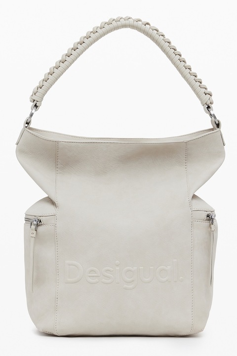 DESIGUAL, Rucsac convertibil cu logo in relief, Alb murdar