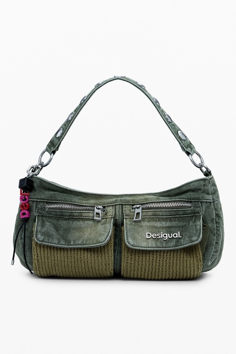 DESIGUAL, Geanta cu bareta de umar si detalii logo, Kaki