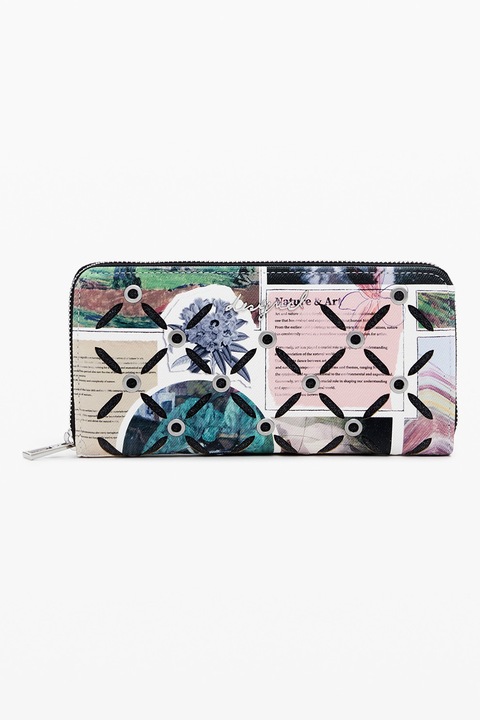 DESIGUAL, Portofel de piele ecologica cu fermoar, Verde, Roz, Bleumarin