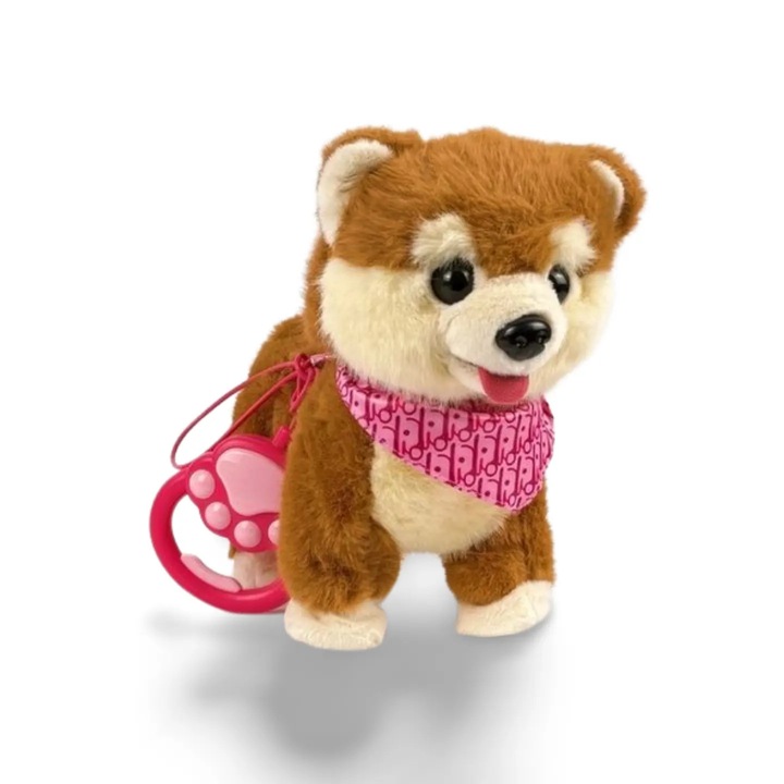 Interaktív kutya, Távirányítóval, Plüss, Barna szőr, Shiba Inu