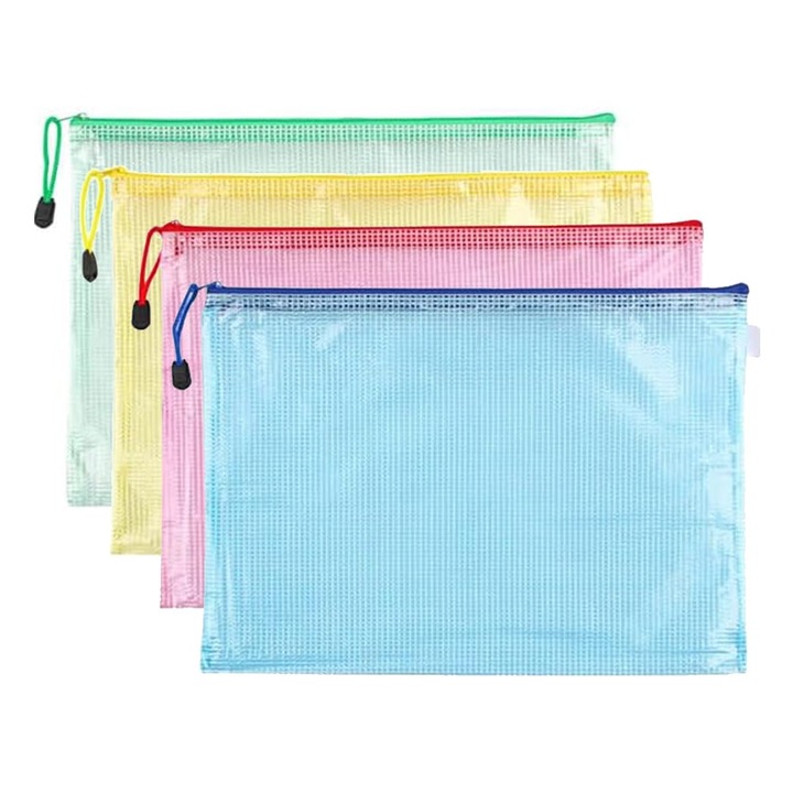 Pungi de plasa cu fermoar A4, pachet de 4, 13.4x9.5 inch
