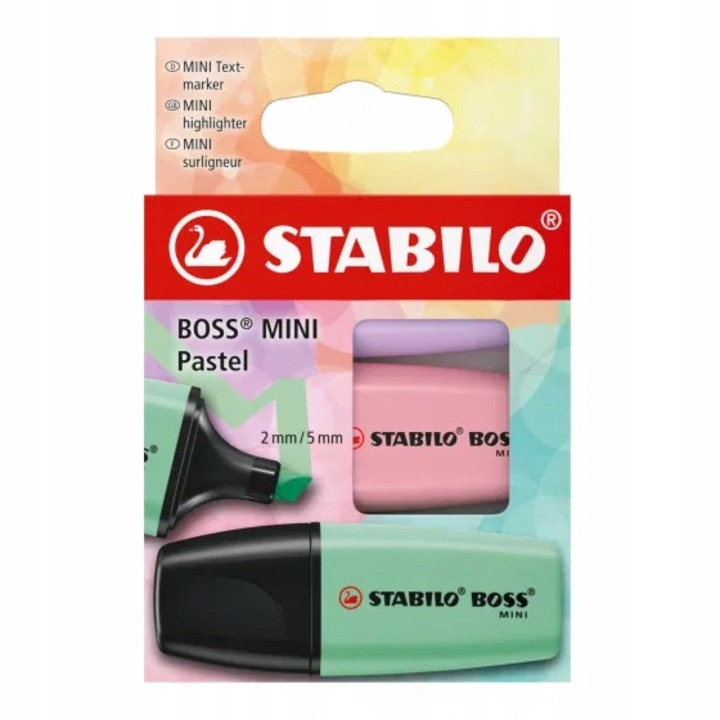 Set 3 evidentiatoare pastel STABILO BOSS MINI, multicolor