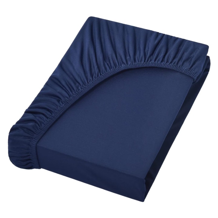 Cearsaf de pat cu elastic, Nature Mark, bumbac, Albastru inchis, 90 x 190 x 25 cm