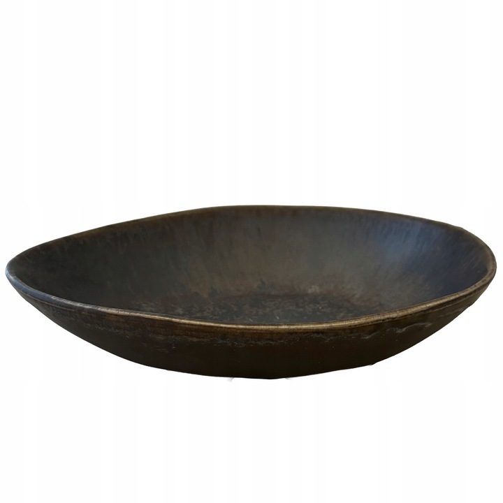 Platou ceramic, Skandi, oval, 24,5x18x5,5cm, culoare brun-grafit