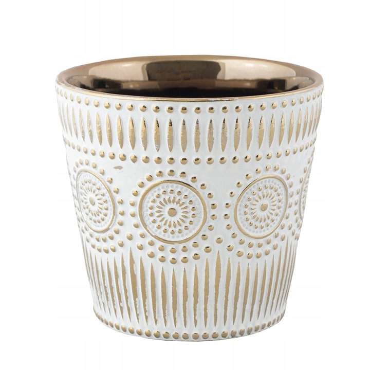 Ghiveci ceramic, Skandi, Paula, alb-auriu, 14cm x 12.5cm