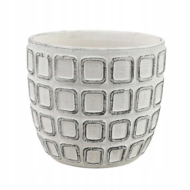 Ghiveci ceramic Dako, alb, 17cm diametru, 15cm inaltime, set cu suporti din fetru