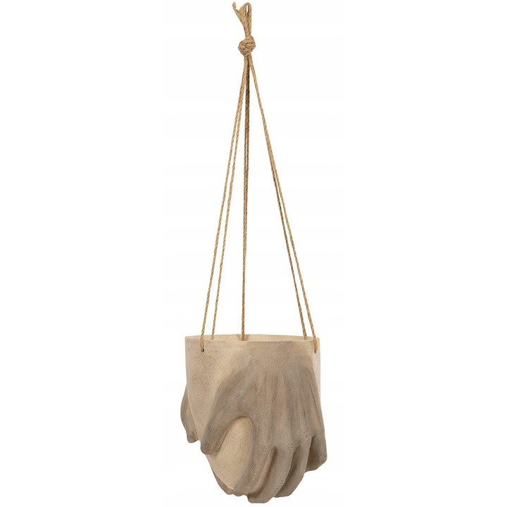 Ghiveci suspendat Skandi, bej, 17cm x 19cm x 21cm, set cu sfoara de 40cm