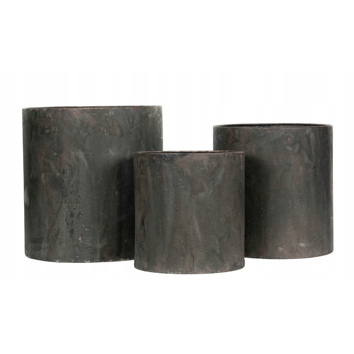 Set 3 ghivece metalice Nyla XL, negru, dimensiuni: 33.5x35cm, 28.5x30cm, 24x25cm