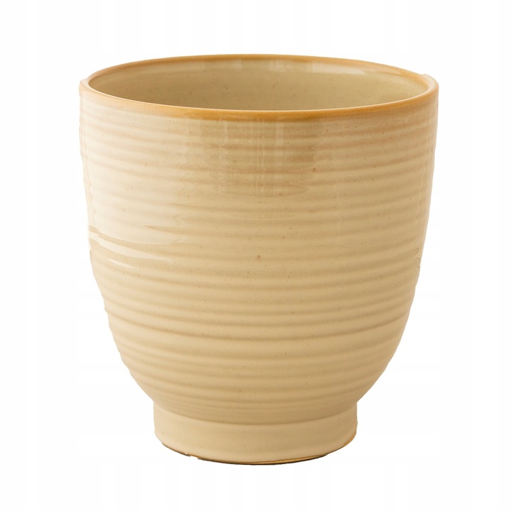 Ghiveci ceramic bej rotund lucios 17x17.5cm interior