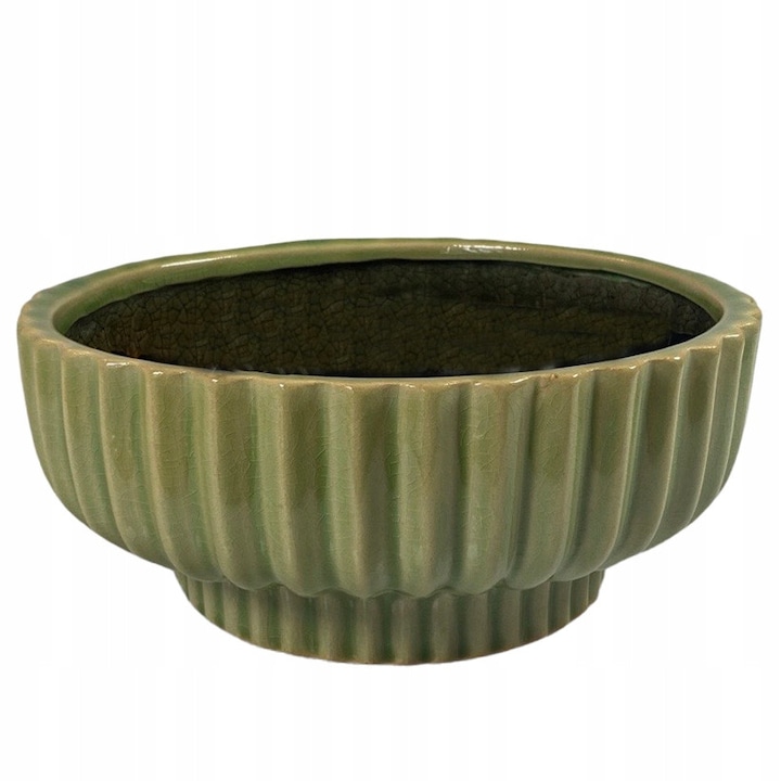 Ghiveci ceramic 26cm, Skandi, verde, pentru bonsai si cactusi, fara drenaj