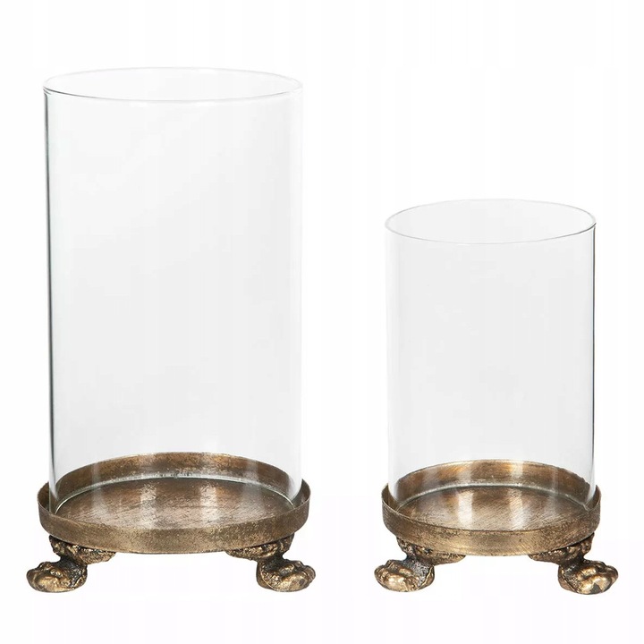 Set 2 suporturi lumanari Skandi, sticla/metal, transparent/auriu