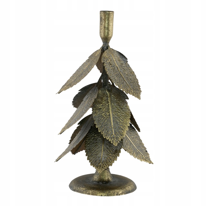 Suport lumanari DYKSA, metal, 31x16cm, culoare vechi aur, pentru lumanare lunga