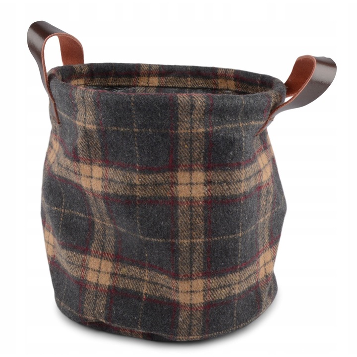 Organizer Skandi, Iris, grafit, 20cm x 19cm, cu manere din piele, pliabil