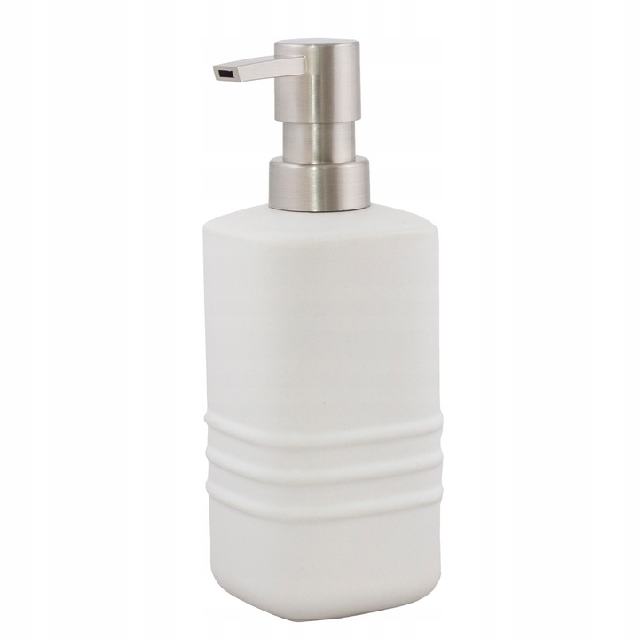 Dispenser ceramic alb mat 440ml, Skandi, pompa argintie, 18.5x6.5cm