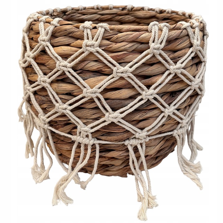 Husa ghiveci decorativ Skandi, 28cm, crem, din iarba de mare, stil boho