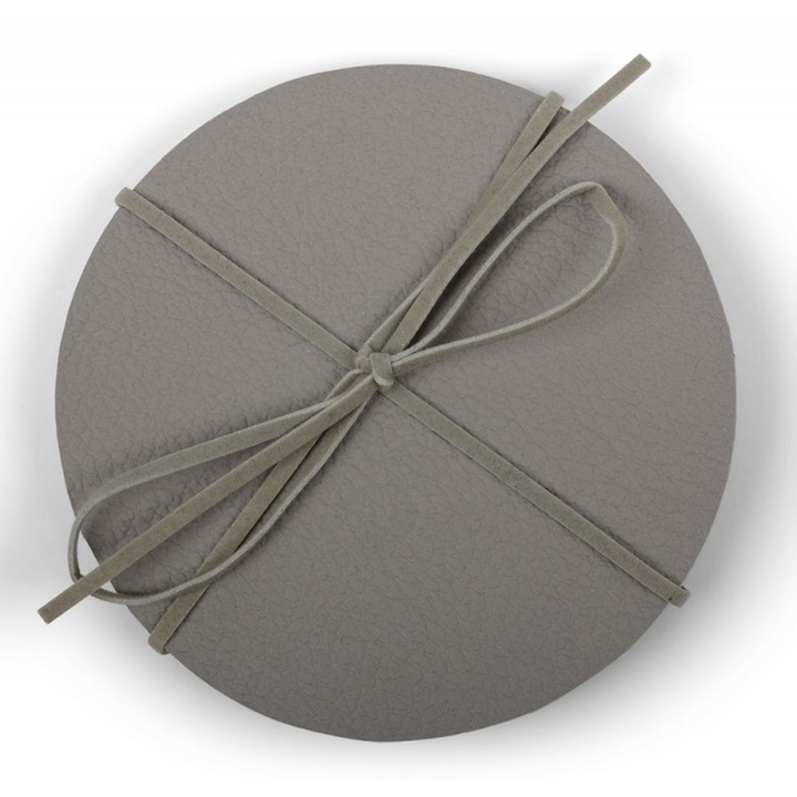 4 darabos Skandi bőr pohártartó szett, szürke, 10 cm