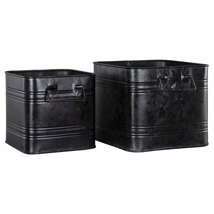 Комплект от 2 метални саксии Luke, лофт стил, черни, 21x21x17см, 16x16x15см