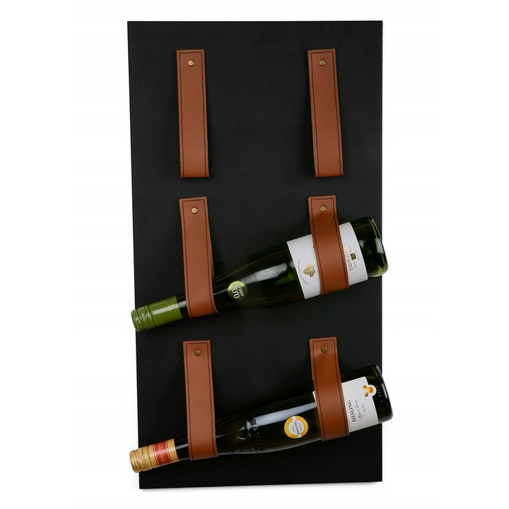 Bortartó, Skandi, fém, műbőr, fekete, 60x32x1,5cm, 3 palackhoz