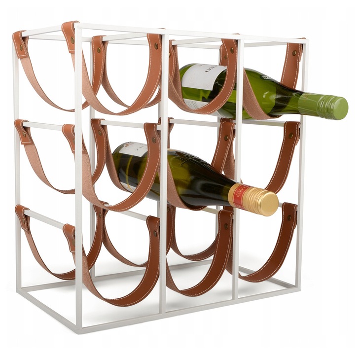 Skandi bortartó, fém és eko bőr, 9 polc, 36x20,5x36cm