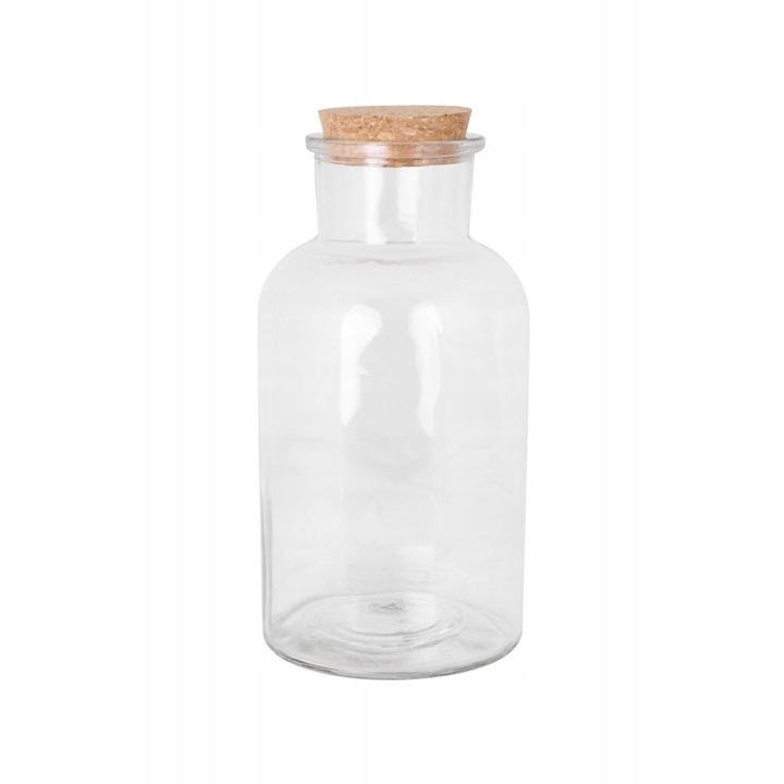 Borcan din sticla Skandi, transparent, 9.5x20cm, capac din pluta