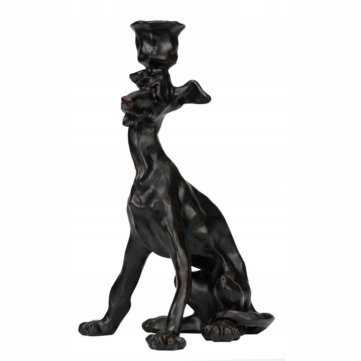 Suport lumanari, Skandi, figurina caine, negru mat, 14.5x16x25cm