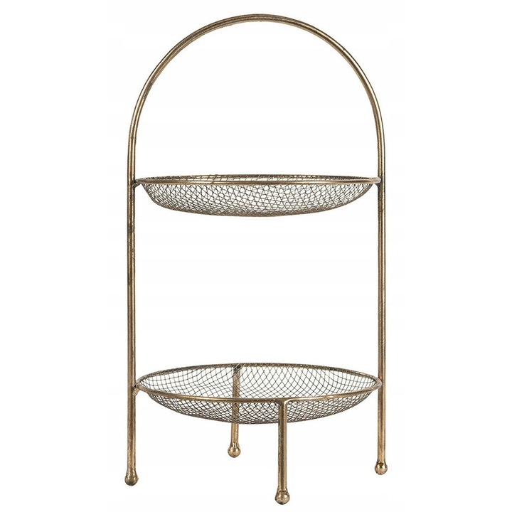 Cos de servire metalic, Skandi, 2 compartimente, rafturi aurii, 24.5x46cm