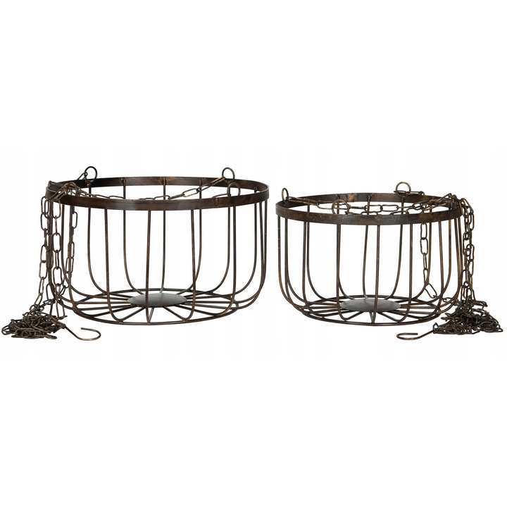 2 db-os akasztható gyümölcskosár szett, Skandi, fém, antikolt, 27x16cm, 23x14cm