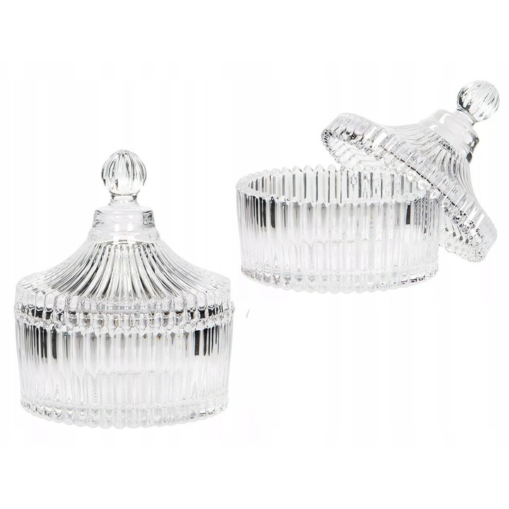 Захарница, Skandi, Кристална стъклена, прозрачна, 9.5x11см, комплект
