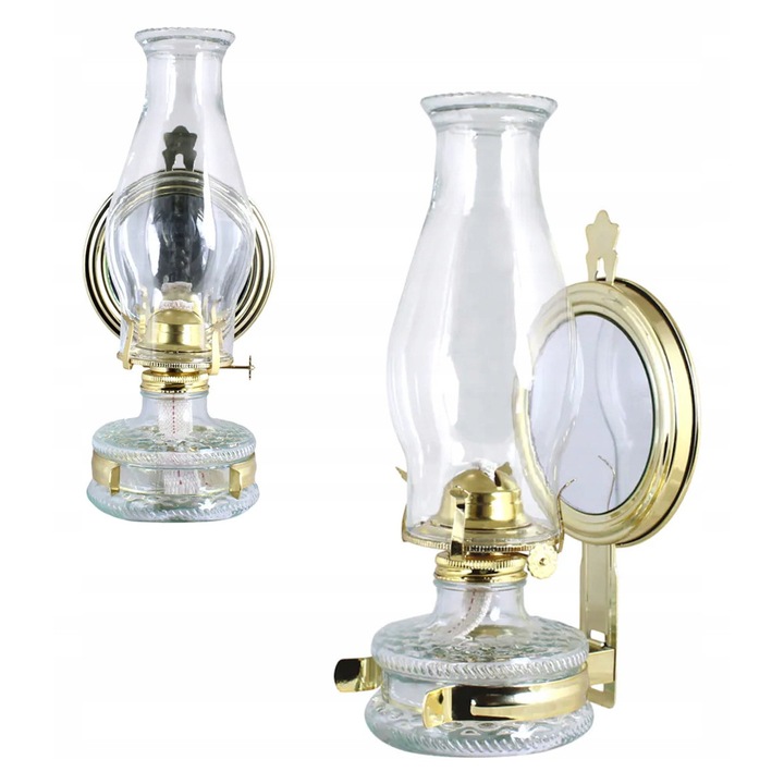 Lampa cu ulei retro, Skandi, cu 1 fitil, transparent/auriu