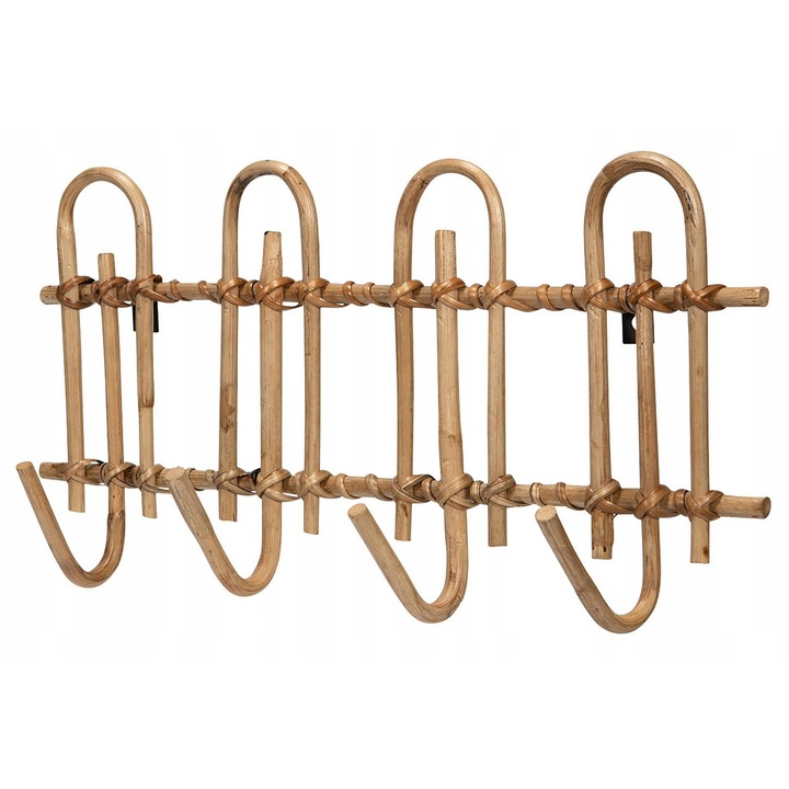 Cuier natural din bambus, Skandi, stil boho, 4 suporturi, 51x24x10cm