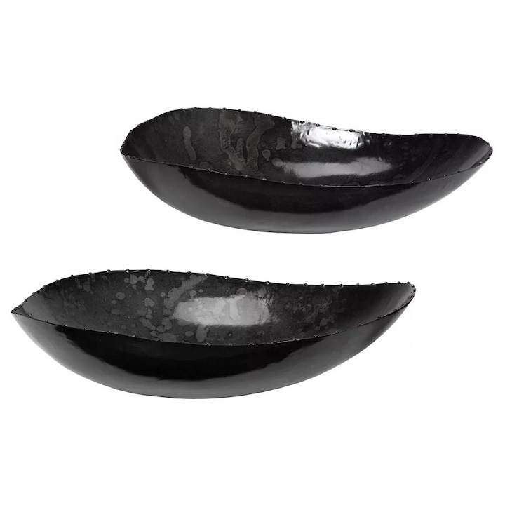Комплект от 2 черни метални декоративни купи, Skandi, размери 25,5x22см и 28x24см