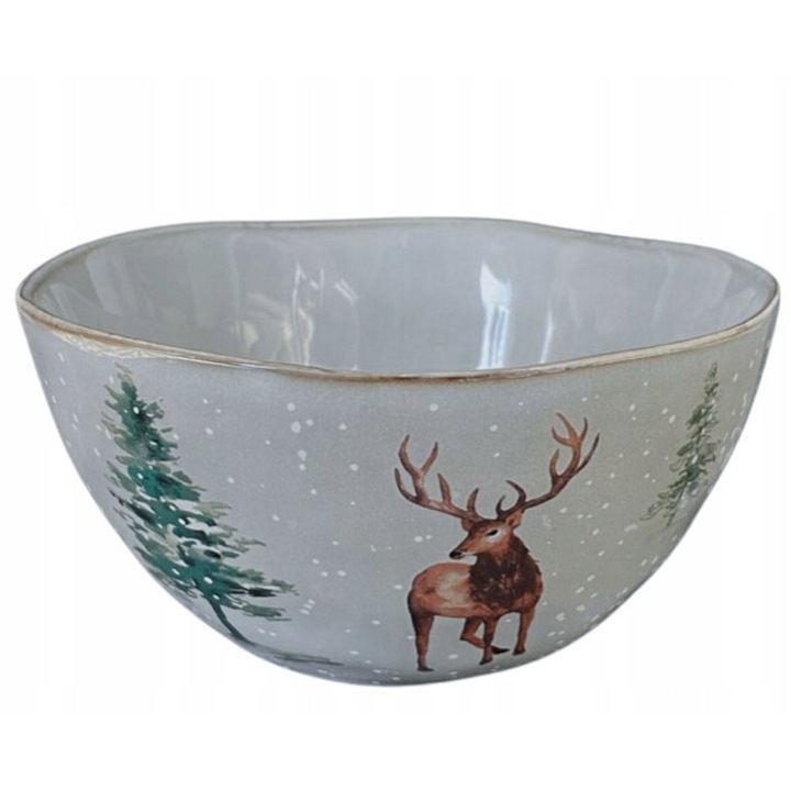 Bol mare ceramica, Skandi, 600ml, gri, motive pictate manual