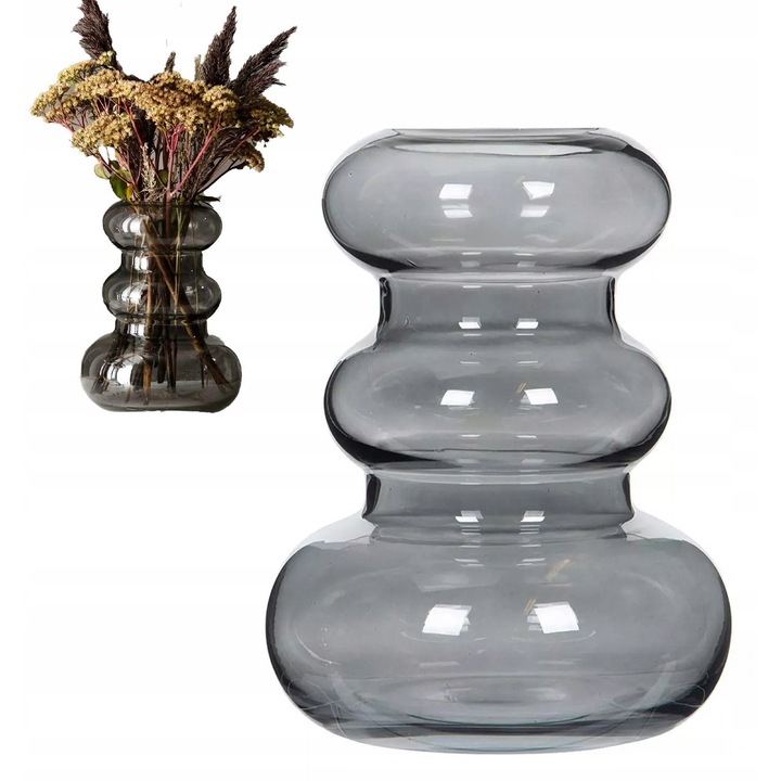 Vaza inalta pentru flori, Skandi, sticla transparenta, gri, 18x24cm