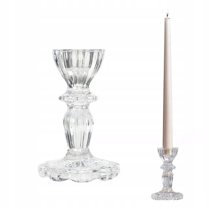 Suport lumanari, Skandi, sticla transparenta, 7x10cm, set