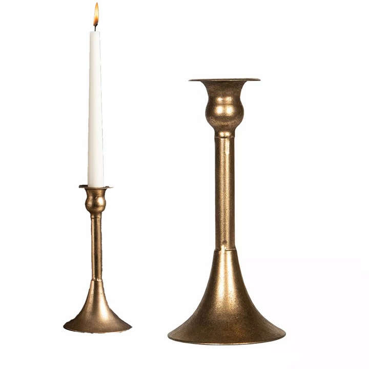 Suport lumanari, Skandi, kandelabr metalic, 21cm, auriu mat, diametru 10cm