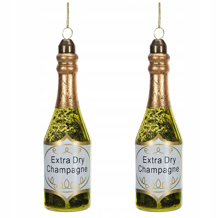 Globuri de Craciun, set 2 bucati, sticla, 13.5x4cm, sampanie