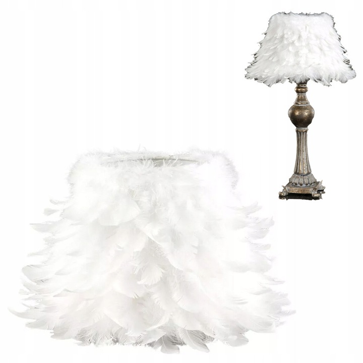 Abajur, Skandi, pene naturale, alb, 21x14x17cm, E14/E27