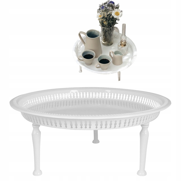 Комплект маси, Skandi, кръгла масичка за кафе, бяла, 46 см, изработена от алуминий и стомана, подвижни крака