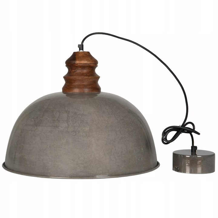 Lampa suspendata metalica 48cm, Skandi, gri lucios, lemn mango, 34cm inaltime