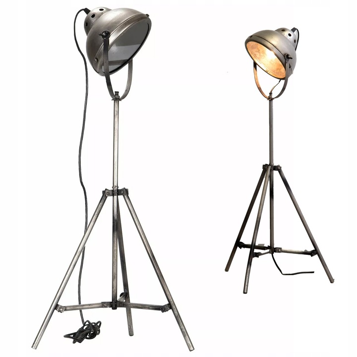 Lampa de podea Skandi, 82cm, metalica, argintie, stil loft, 3 picioare, argintiu