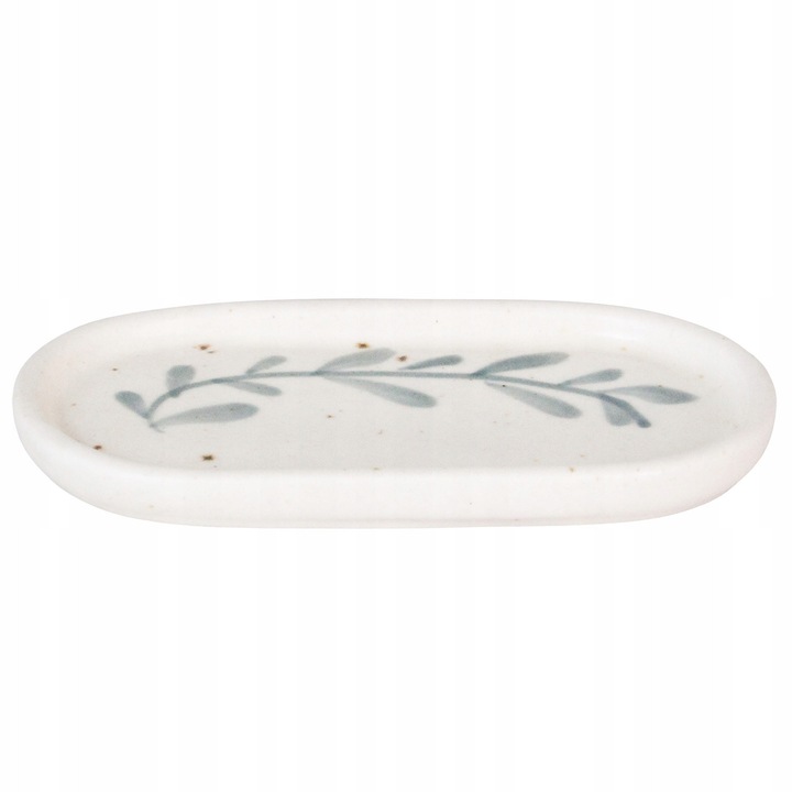 Farfurie mica desert Skandi ceramica alba cu frunza verde 12.2x6.4x1.3cm