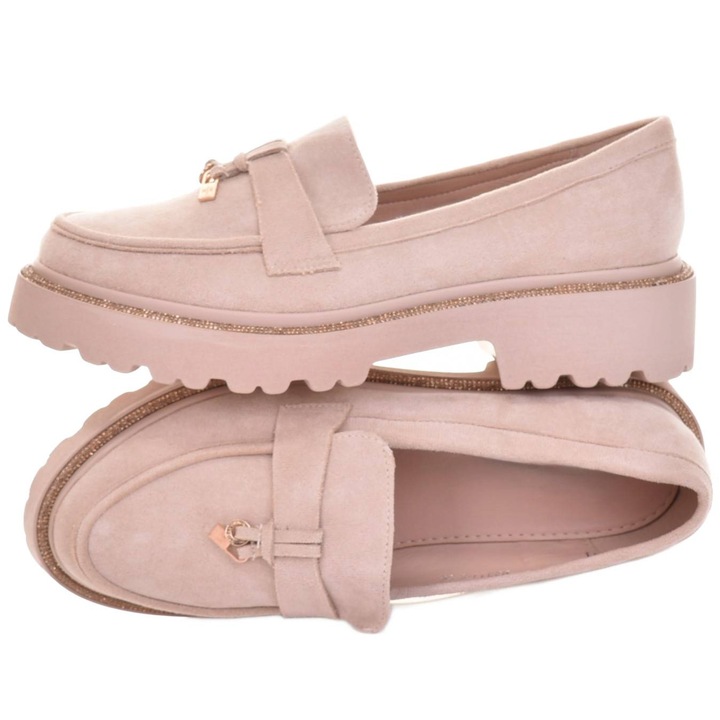 Mocasini dama Martinus, bej, piele ecologica, toc stabil, colectie vara 2025