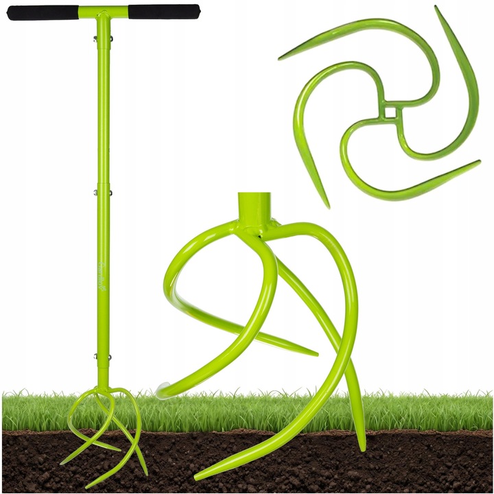 Cultivator manual, Zola, inaltime reglabila 90-100 cm, afanarea si aerarea soluluifier, PVC, 100 x 40 cm, verde