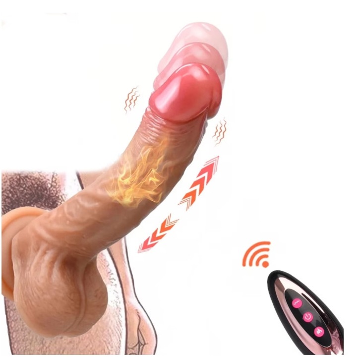 Дилдо вибратор, Nicerpro, 5 различни честоти на вибрация, 3 различни телескопични режима, с функция за нагряване и стимулация на G-точката, дистанционно управление, водоустойчив, 23 см